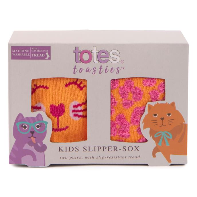 totes toasties® Kids Original Novelty Slipper Socks (Twin Pack) Cat Extra Image 3